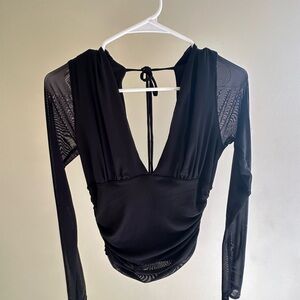 Windsor Black Sheer Sleeve V-Neck Blouse